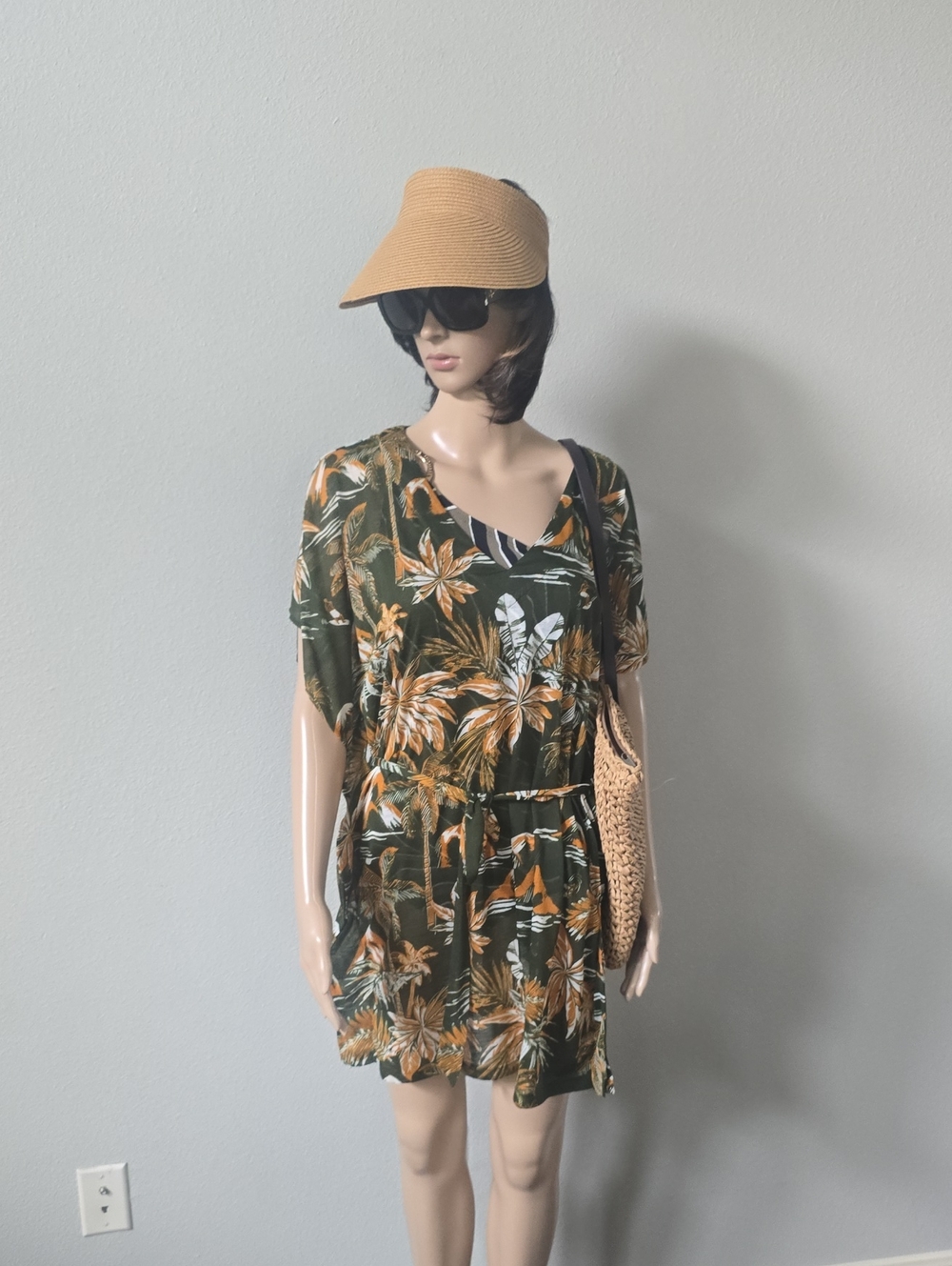 H&M Women’s Olive Green Tropical Swim Cover-Up Dress